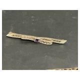 14K Gold 2 1/2" Art Deco Ribbon Filigree Pin