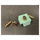 10k Gold Griffin Anniversary Tie Clips w/ Stones