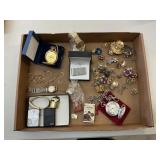 Box Lot of Vintage Jewelry, Lighters, & Pocket Wat