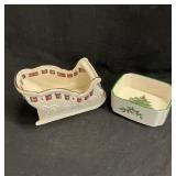 Lenox Ceramic Sleigh & Spode Ceramic Candy Dish