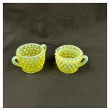 Fenton Topaz Opalescent Hobnail Creamer & Sugar Bo