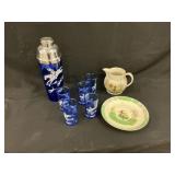 Horse & Hound Glasses & Shaker & Plate w/ Pitcher