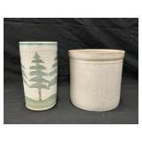 8" Stoneware Crock & 9 1/2" Stoneware Vase.