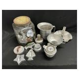 Metal Cookie Cutters & 7" Hammered Aluminum Dish &