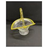 Vintage Yellow Hand-Blown  Art Glass Basket