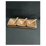 Vintage MCM Monkey Pod Wood Condiment Serving Set
