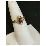 14K Gold Vintage Marquise Cut Garnet Ring