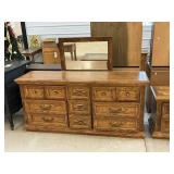 Oak Finish 9 Drawer Dresser w/ Mirror