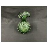 7" Handblown Green Hobnail  Vase