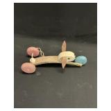 Vintage Wood/Metal Leather Rabbit Pull Toy