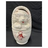 American Bisque Puppy in a Basket Cookie Jar
