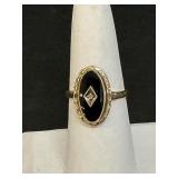 10K Gold Black Onyx Art Deco Ring
