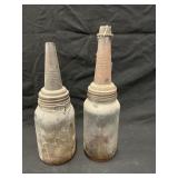 Vintage 1926 Glass Motor Oil Bottles w/ Metal Oil