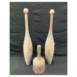 Vintage Wooden Indian Clubs & Potato Masher