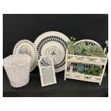 Wicker Basket , Wicker Shelf & Plastic Clock
