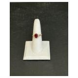10K Gold Ring, With Oval-Cut Red Garnet Gemstone