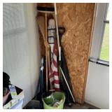 Shovels, Broom, Rake & Flag