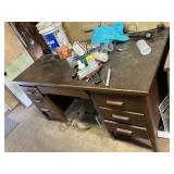 Wood Desk & Contents