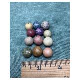 12 various Colored Clay Marbles 1/2" Mostly