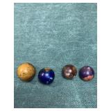 4 Clay Marbles Various Colors 1 7/8, 1 3/4, 2 5/8