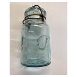 Atlas blue canning jar w/glass lid