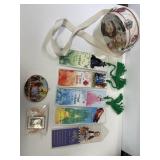 Bookmarks, Hallmark Ornament, Stamp Pin, Tin purse