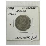 Russian 20 kopecs coin .500 silver