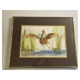 Original Hand Painted Crane Bird Art Framed