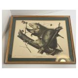 Antique 1845 Opossum Art Print Framed *Original*