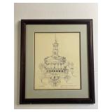 Original Hand Drawn Framed Court House Picture