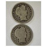 1914 & 1914 D Silver Barber Dimes