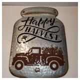 "HAPPY HARVEST" METAL SIGN, MASON JAR