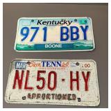 Tennessee and Kentucky license plates