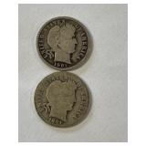 1901 & 1901 O Silver Barber Dimes