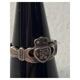 Claddaugh Ring Silver Stamped 925 SIze 5 3/4