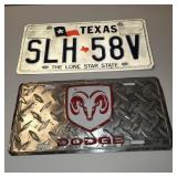TEXAS LICENSE PLATE & DIAMOND AlUM DODGE PLATE