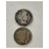 1908& 1908 D Silver Barber Dimes