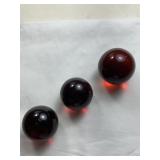 3 - RED CLEAR GLASS SHOOTER VINTAGE MARBLES