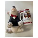 BUD DOG ANIMAL AND BUD COLLECTIBLE HOLIDAY STEIN
