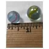 White Core Latticinio Pink/Blue Swirl Glass Marble