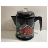 Vintage Coffee Pot Custom Painted Barn Scene