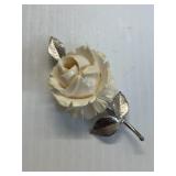 Krementz White Rose Brooch Pin