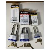 3 Master Locks with Keys and Boxes