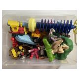 TOTE FULL OF MIXED VINATGE TOYS