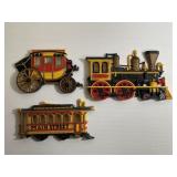 SET OF 3 VINTAGE HOMCO WALL HANGERS (TRAINS/COACH)
