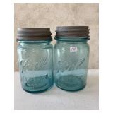 2 BLUE BALL PINTS W. ZINC LIDS X 2