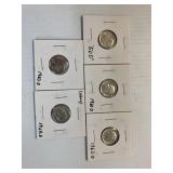 5 Roosevelt Dimes 1956-D, 1960-D, 1962-D 1963-D