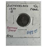 1877B SILVER SWITZERLAND 1/2 FRANC