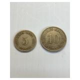 1888 GERMAN EMPIRE 5 PFENNIG, 1904 GERM. EMPIR