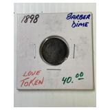 1898 BARBER DIME LOVE TOKEN